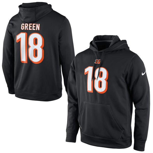 Men Nike Cincinnati Bengals 18 Green Player Pullover Performance Hoodie Black